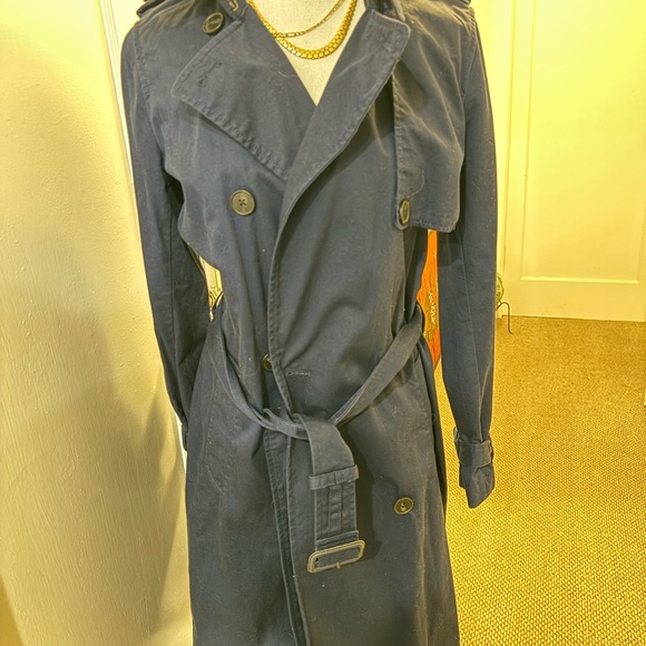 GAP Blue Trench Coat with Wide Lapel and Belt - Picture 3 of 14
